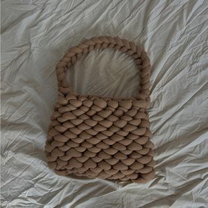 Hand-made brown crochet bag with plush yarn